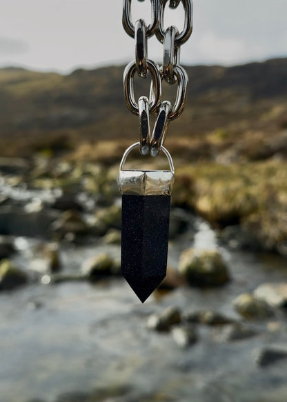 Blue Goldstone Glass Chunky Chain Necklace