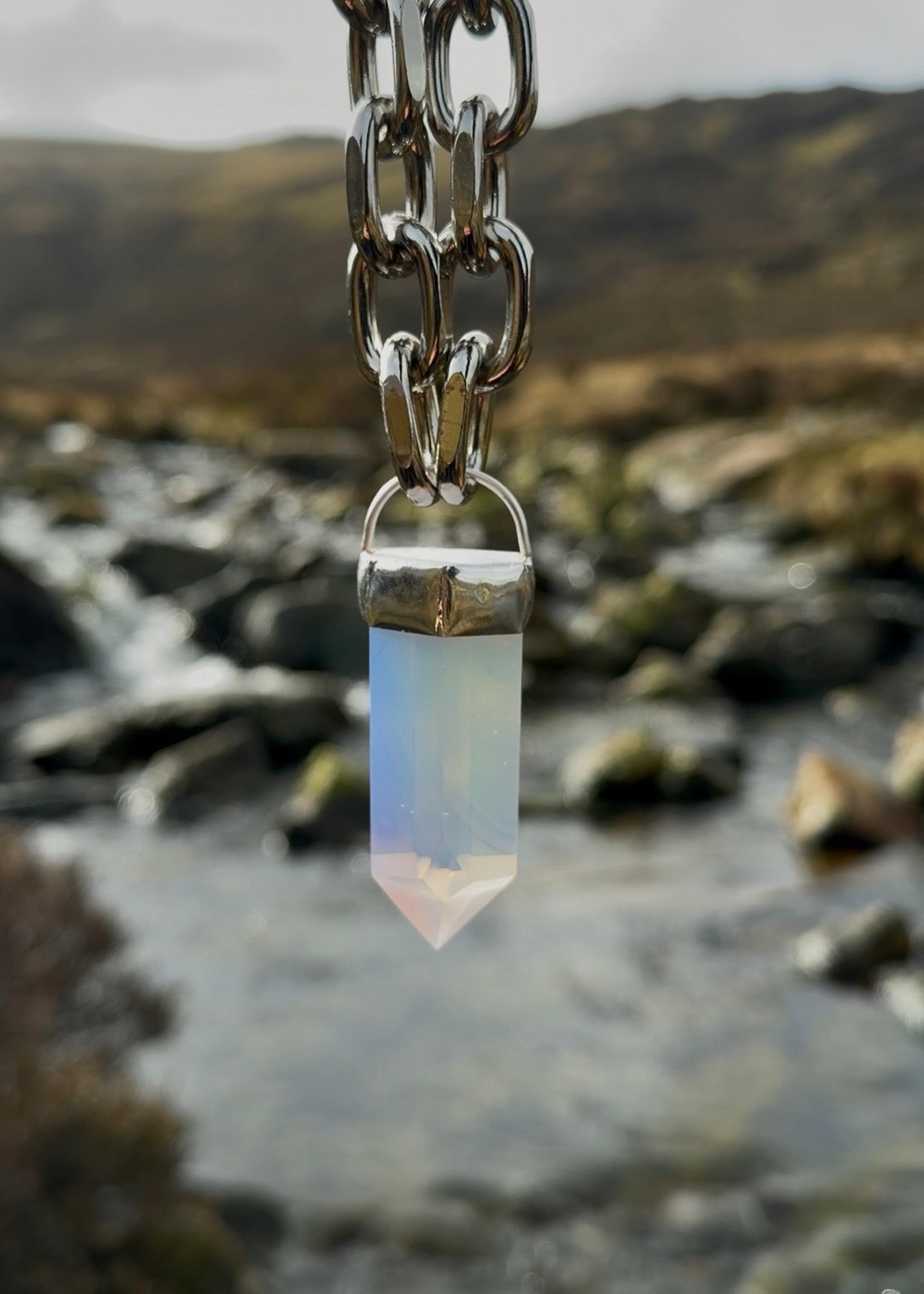 Pink Opalite Glass Chunky Chain Necklace