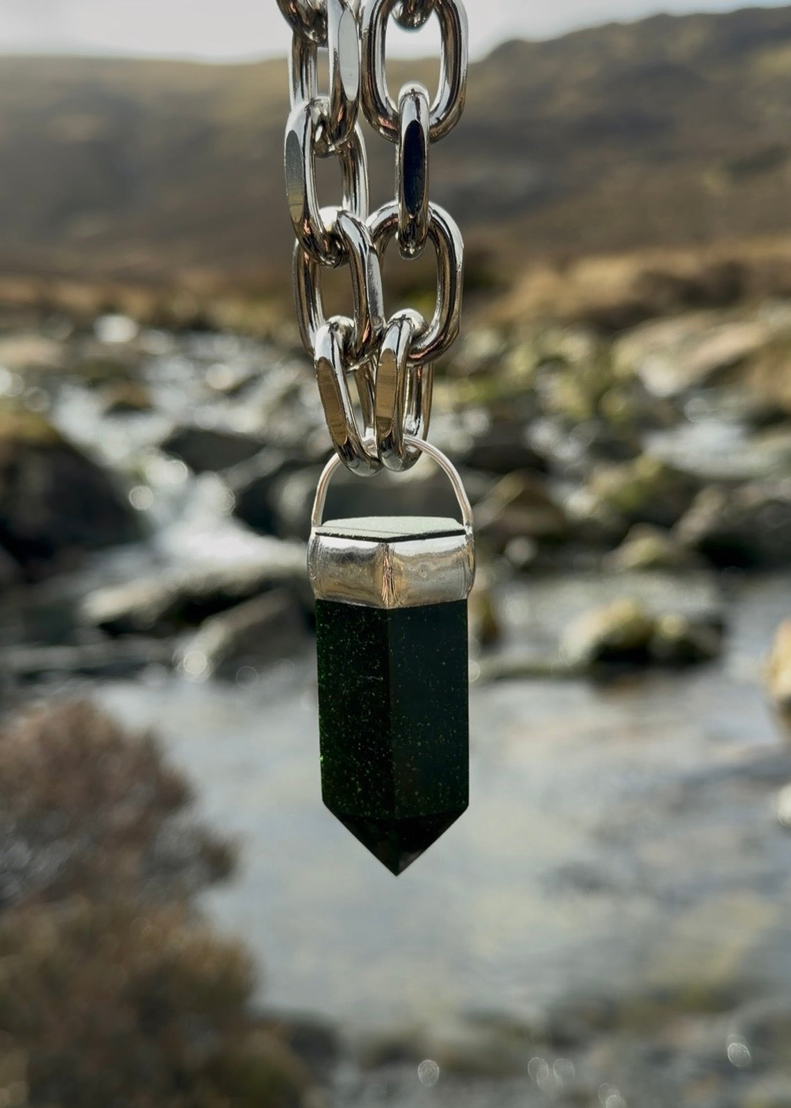 Green Goldstone Glass Chunky Chain Necklace
