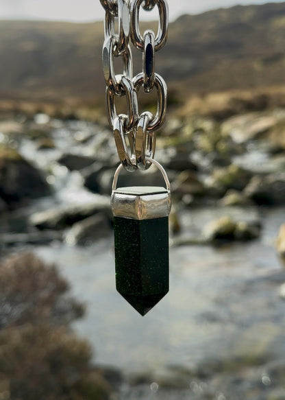 Green Goldstone Glass Chunky Chain Necklace
