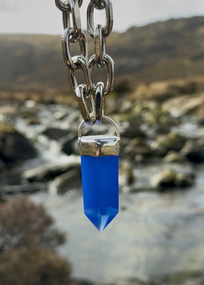 Blue Opalite Glass Chunky Chain Necklace