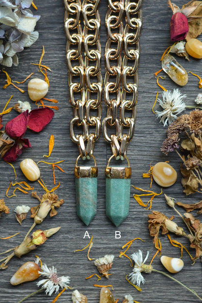 Amazonite Gold Tone Chunky Chain Necklace