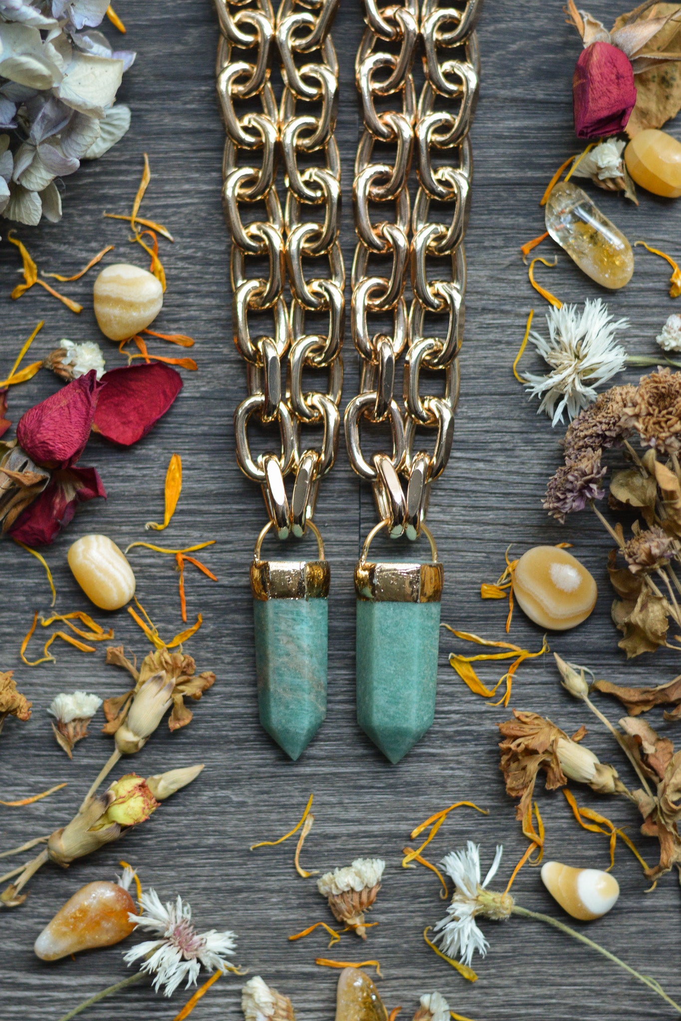 Amazonite Gold Tone Chunky Chain Necklace