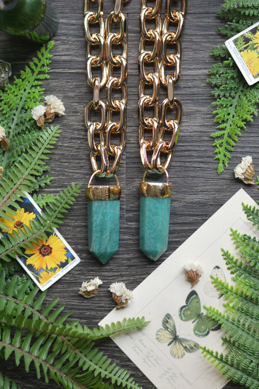 Amazonite Gold Tone Chunky Chain Necklace