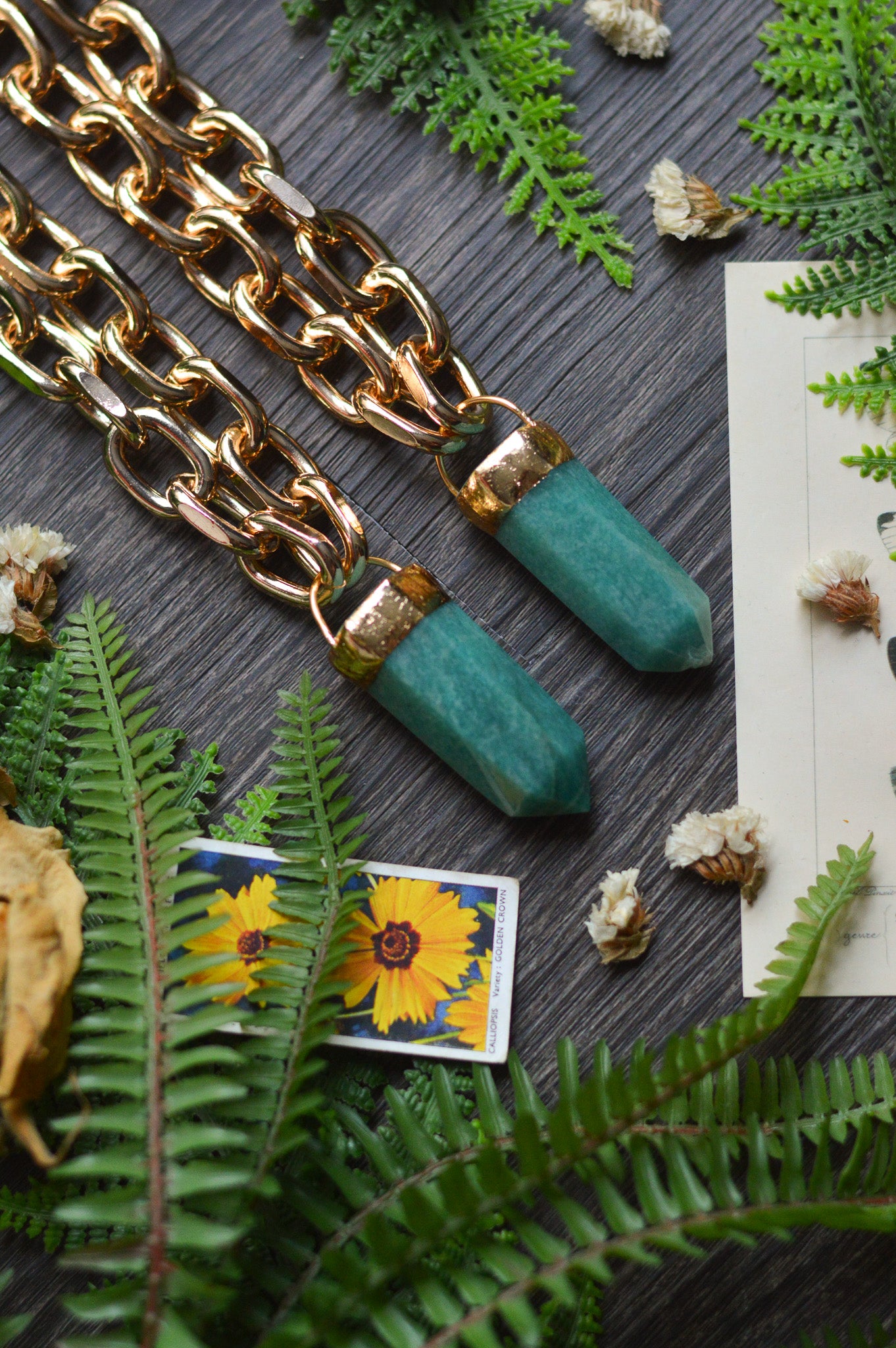 Amazonite Gold Tone Chunky Chain Necklace