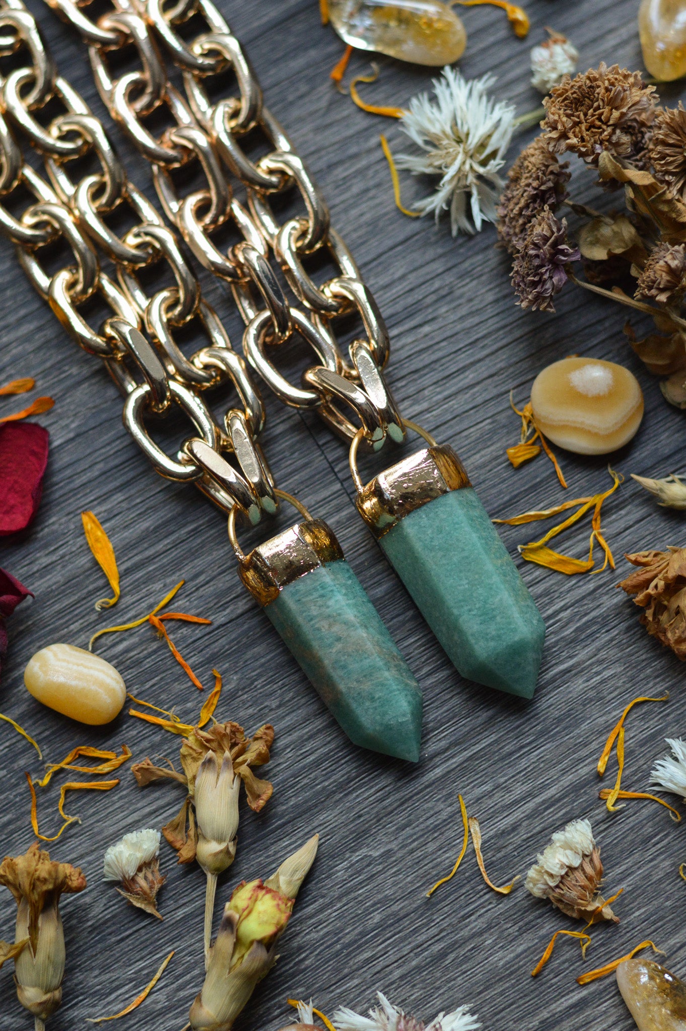 Amazonite Gold Tone Chunky Chain Necklace