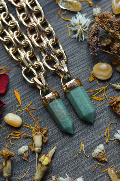 Amazonite Gold Tone Chunky Chain Necklace