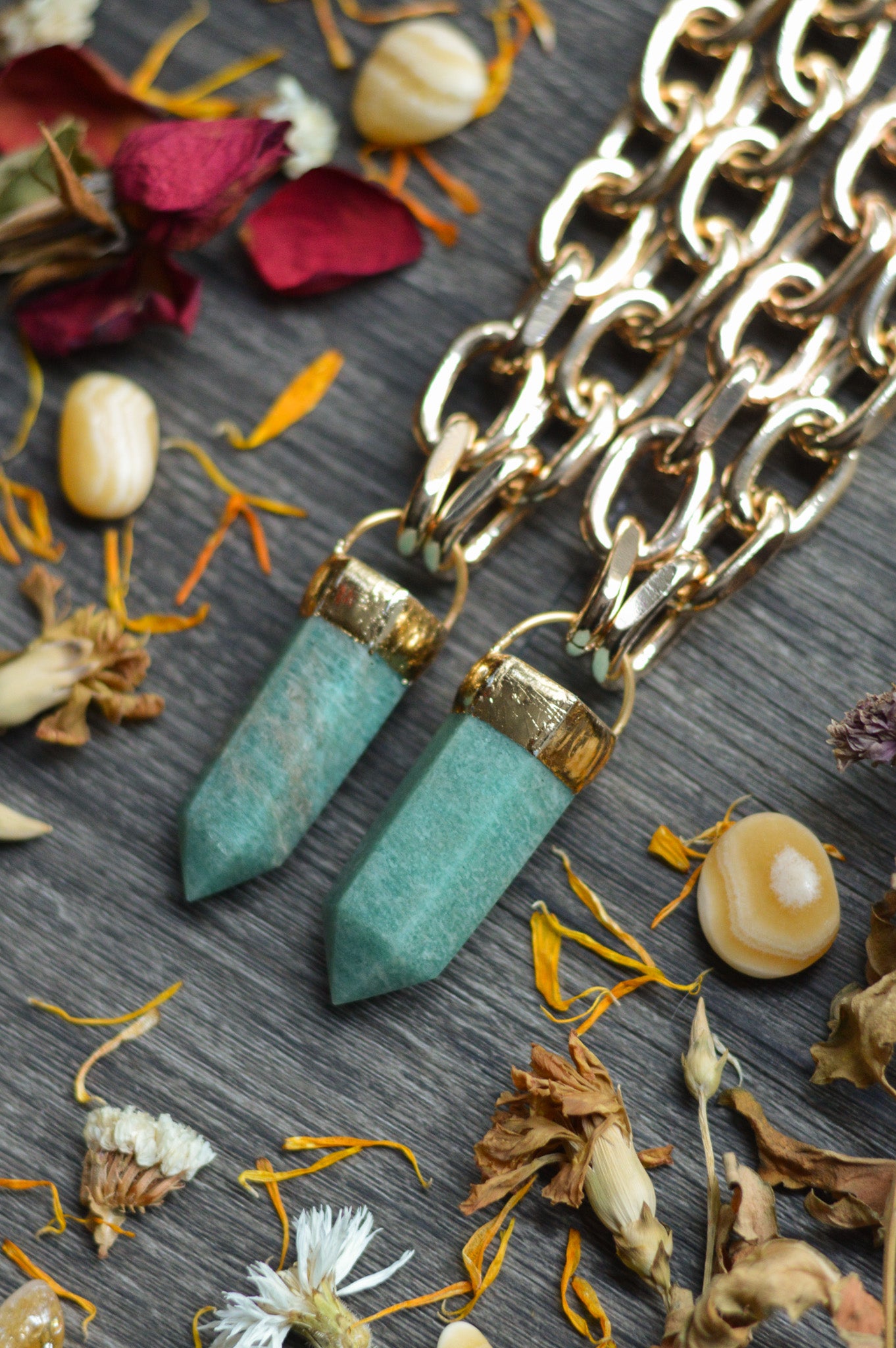 Amazonite Gold Tone Chunky Chain Necklace