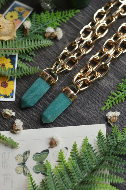 Amazonite Gold Tone Chunky Chain Necklace