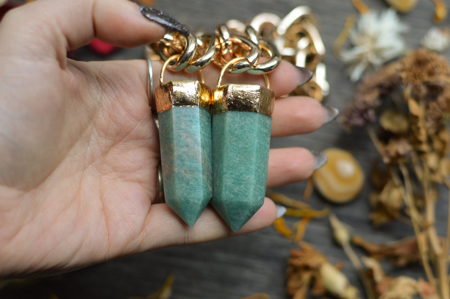 Amazonite Gold Tone Chunky Chain Necklace