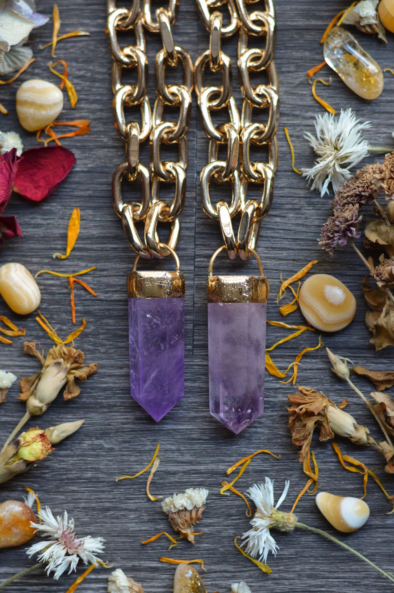 Amethyst Gold Tone Chunky Chain Necklace