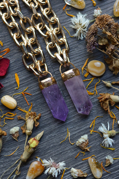 Amethyst Gold Tone Chunky Chain Necklace