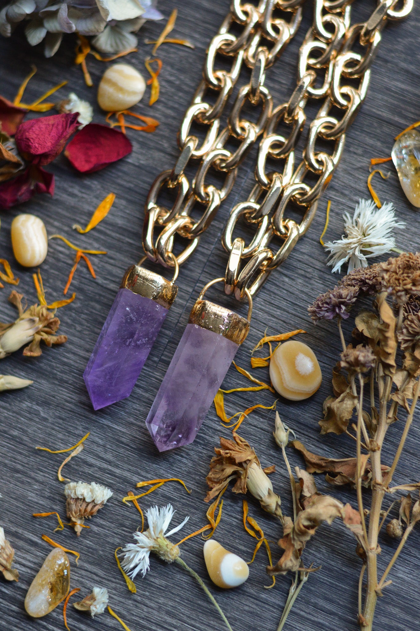 Amethyst Gold Tone Chunky Chain Necklace