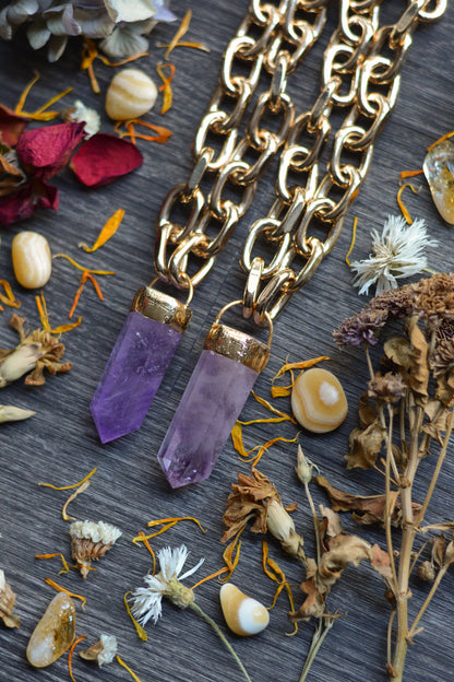 Amethyst Gold Tone Chunky Chain Necklace