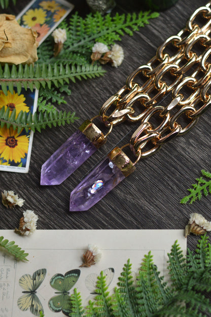 Amethyst Gold Tone Chunky Chain Necklace