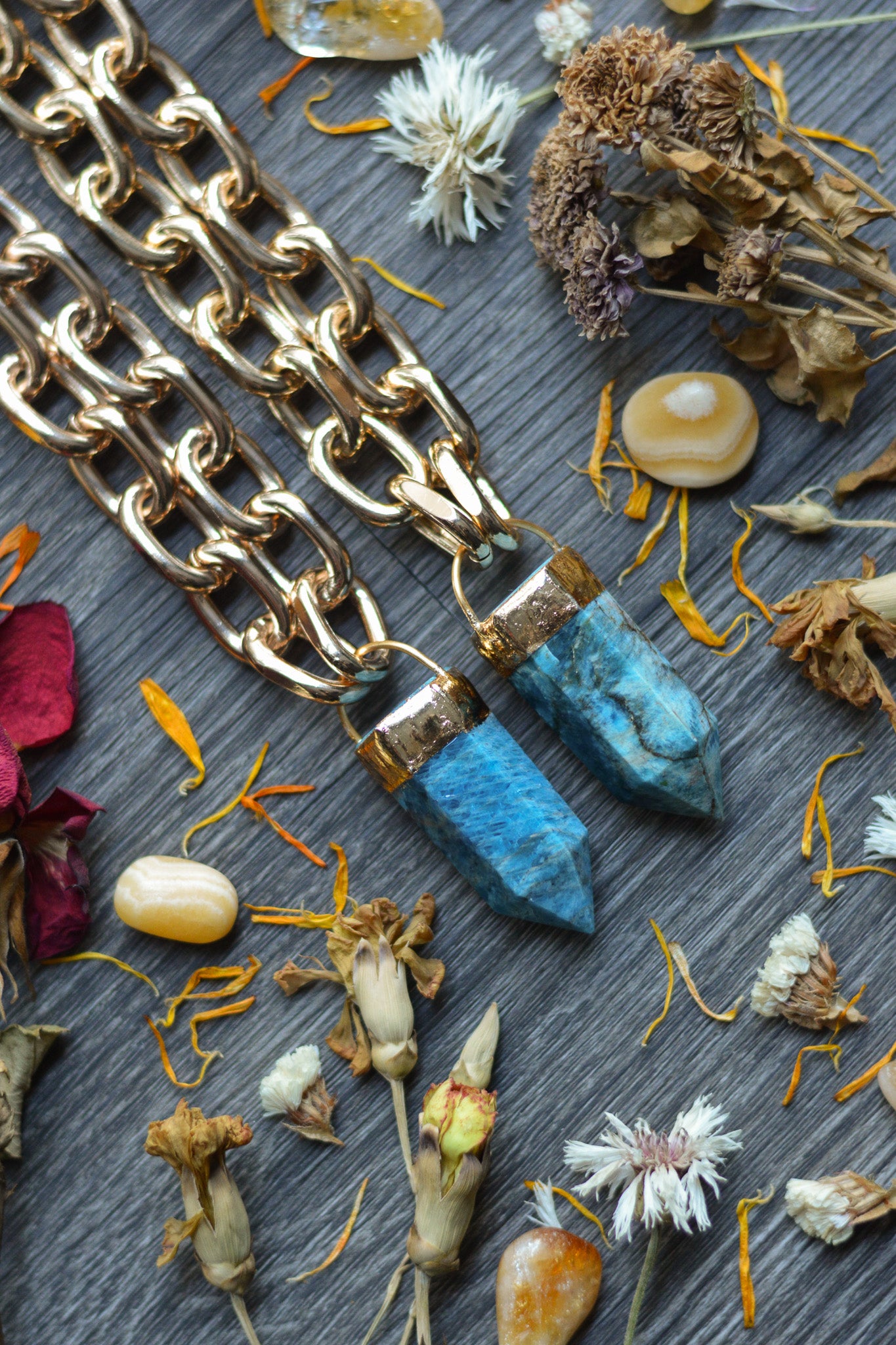 Apatite Gold Tone Chunky Chain Necklace