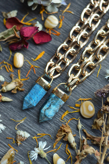 Apatite Gold Tone Chunky Chain Necklace