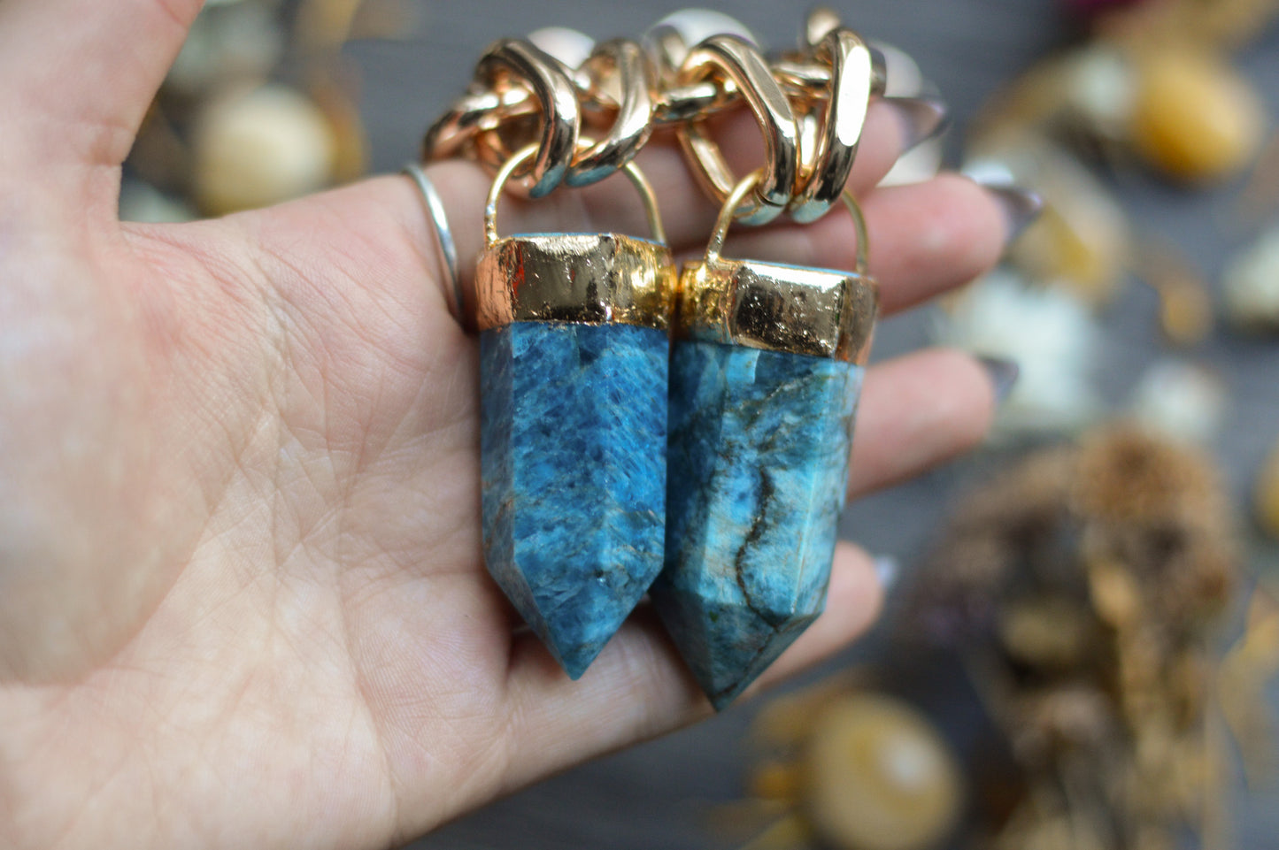 Apatite Gold Tone Chunky Chain Necklace