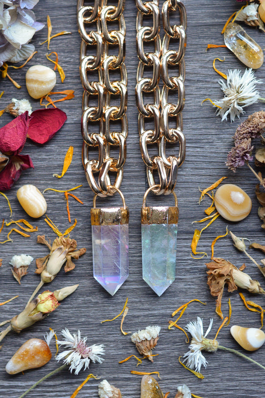 Aura Quartz Gold Tone Chunky Chain Necklace