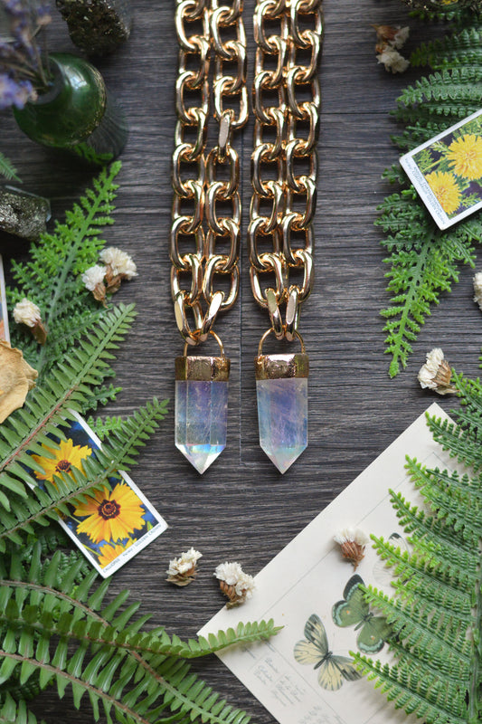 Aura Quartz Gold Tone Chunky Chain Necklace
