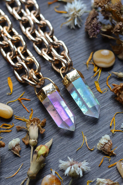 Aura Quartz Gold Tone Chunky Chain Necklace