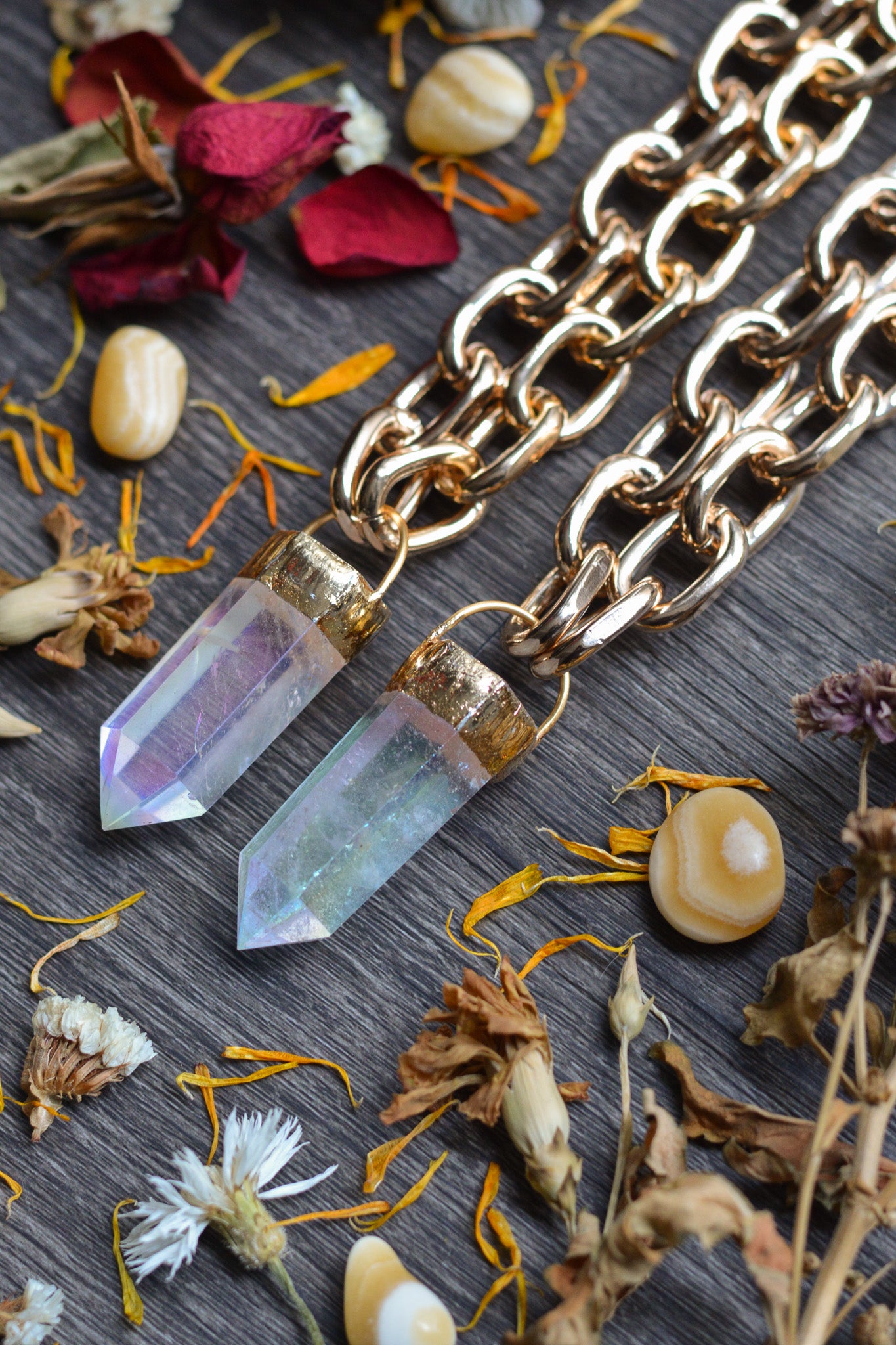 Aura Quartz Gold Tone Chunky Chain Necklace