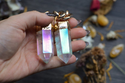 Aura Quartz Gold Tone Chunky Chain Necklace