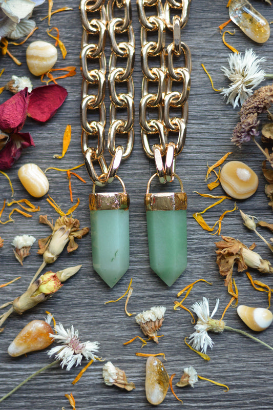 Aventurine Gold Tone Chunky Chain Necklace