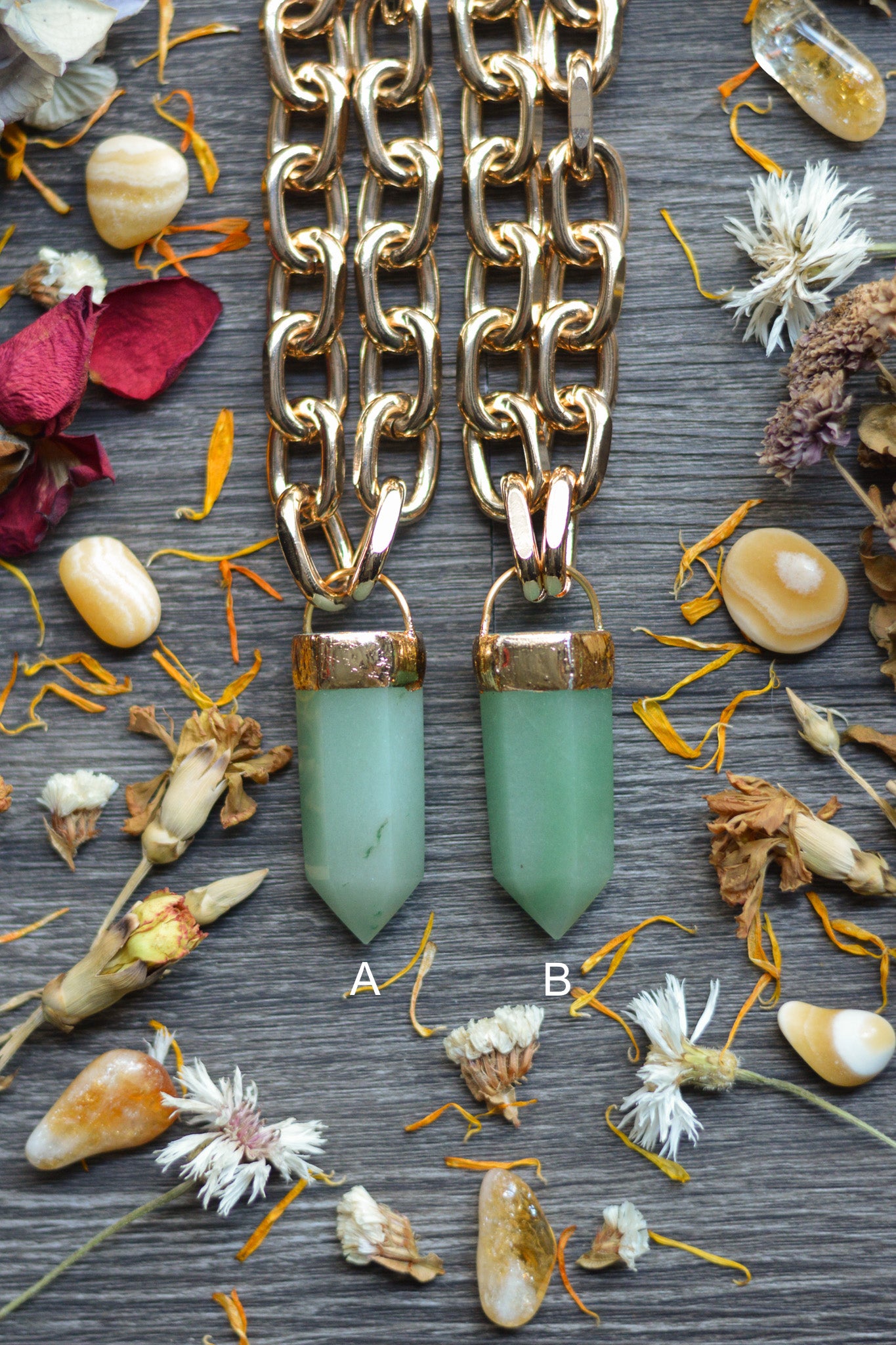 Aventurine Gold Tone Chunky Chain Necklace