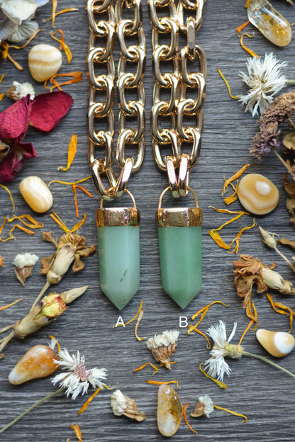 Aventurine Gold Tone Chunky Chain Necklace