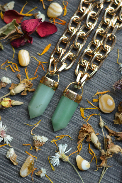 Aventurine Gold Tone Chunky Chain Necklace