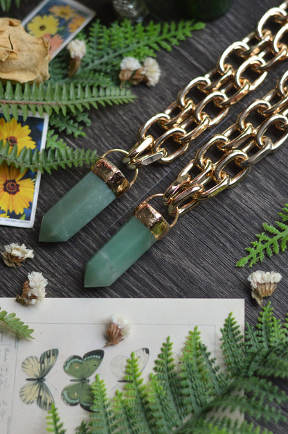Aventurine Gold Tone Chunky Chain Necklace