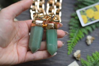 Aventurine Gold Tone Chunky Chain Necklace