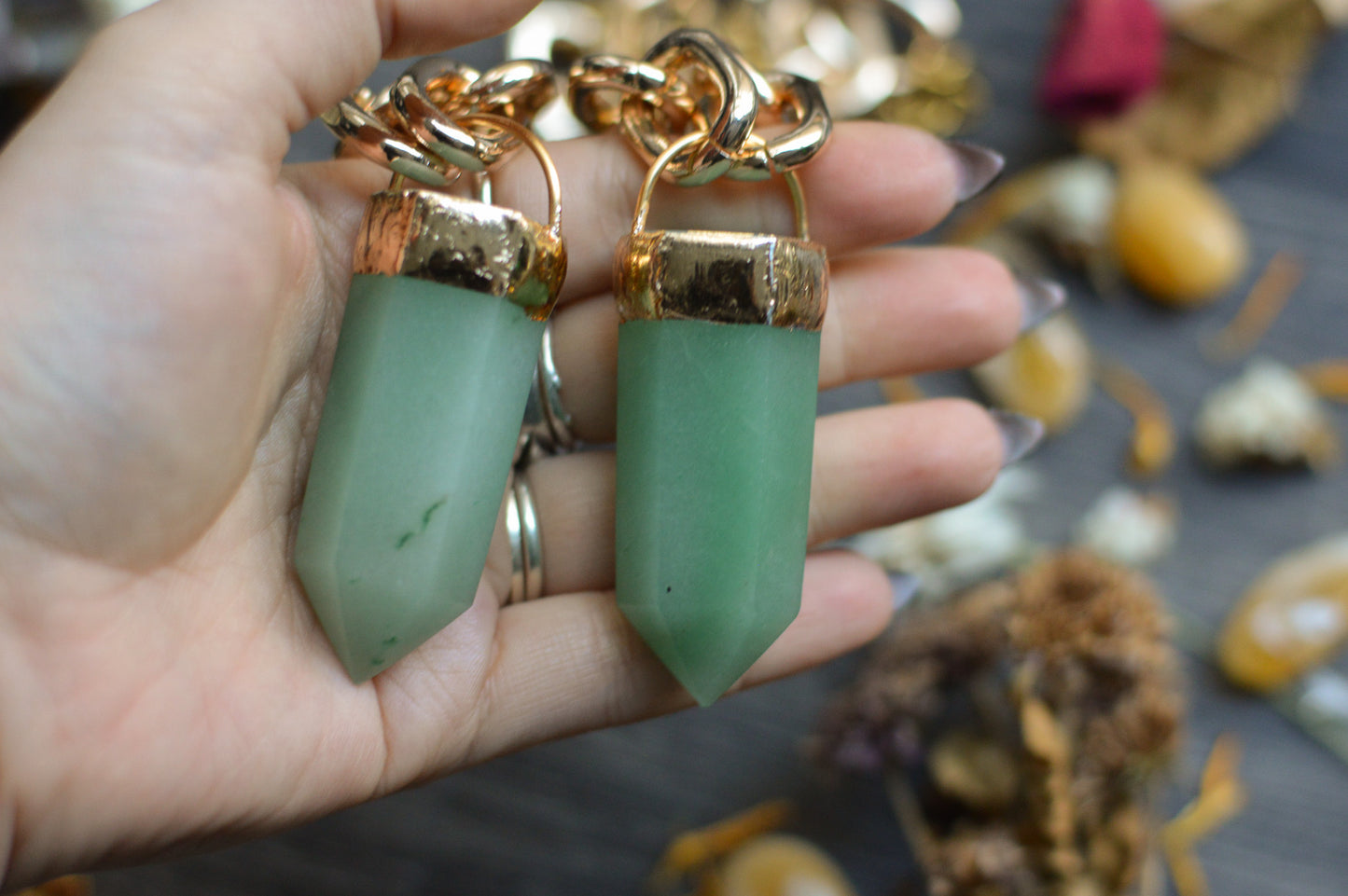 Aventurine Gold Tone Chunky Chain Necklace