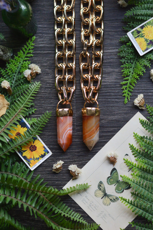 Carnelian Gold Tone Chunky Chain Necklace
