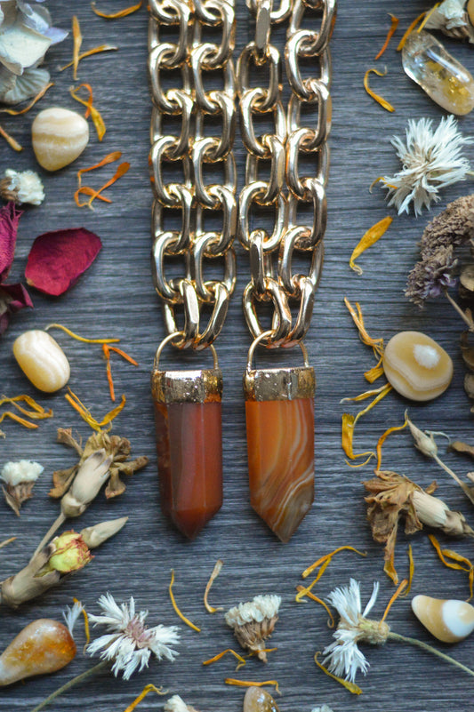 Carnelian Gold Tone Chunky Chain Necklace