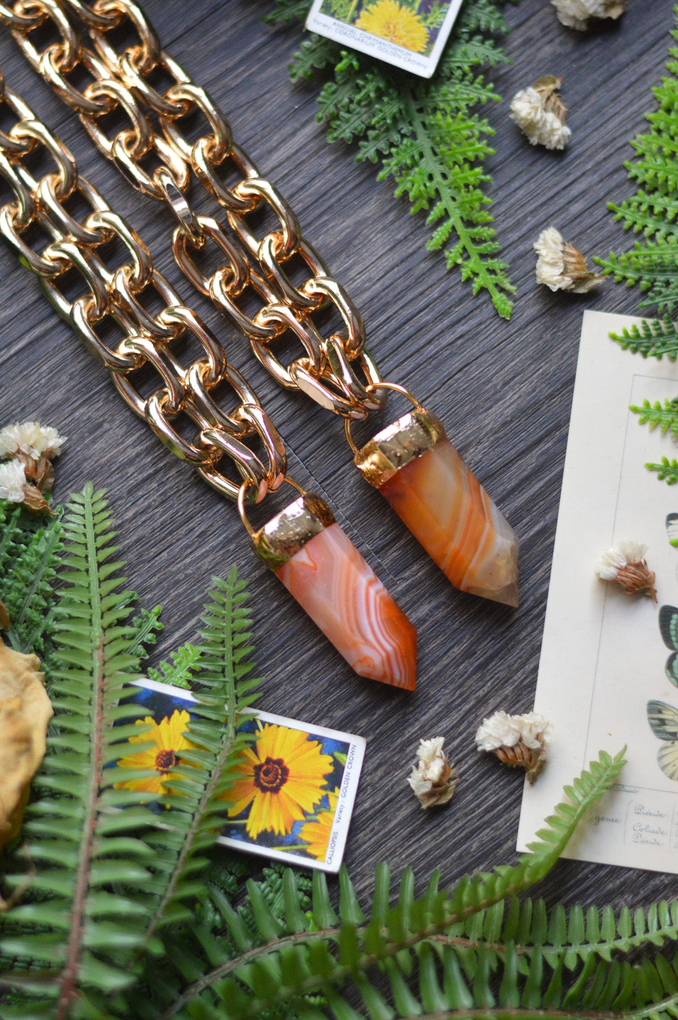 Carnelian Gold Tone Chunky Chain Necklace