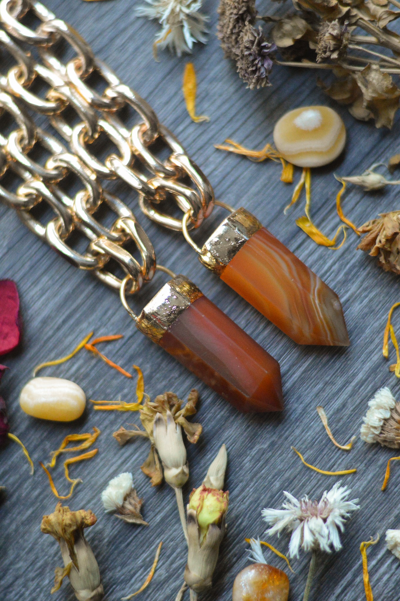 Carnelian Gold Tone Chunky Chain Necklace