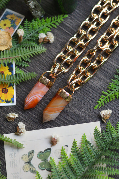 Carnelian Gold Tone Chunky Chain Necklace