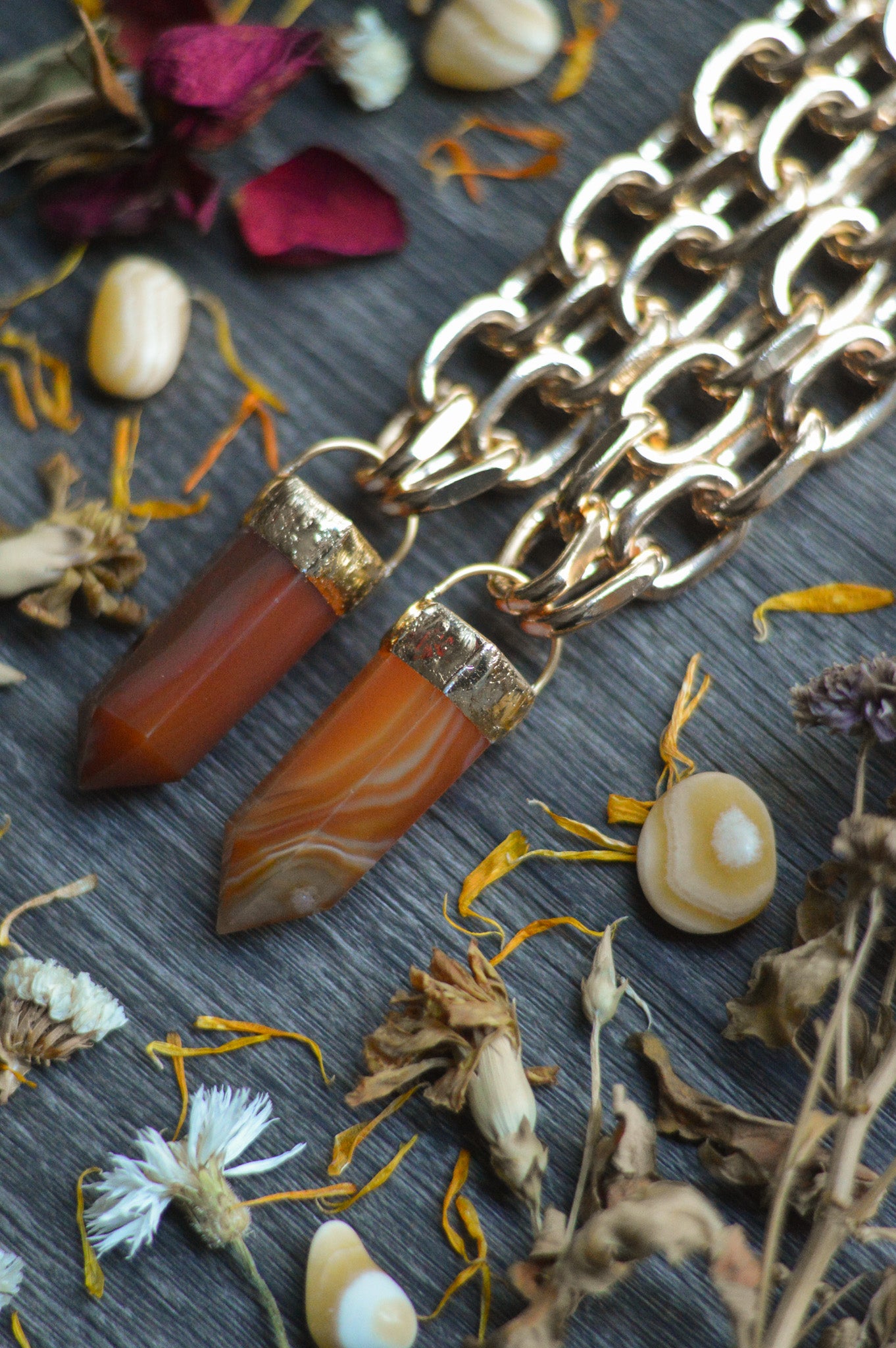 Carnelian Gold Tone Chunky Chain Necklace