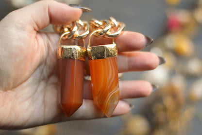 Carnelian Gold Tone Chunky Chain Necklace