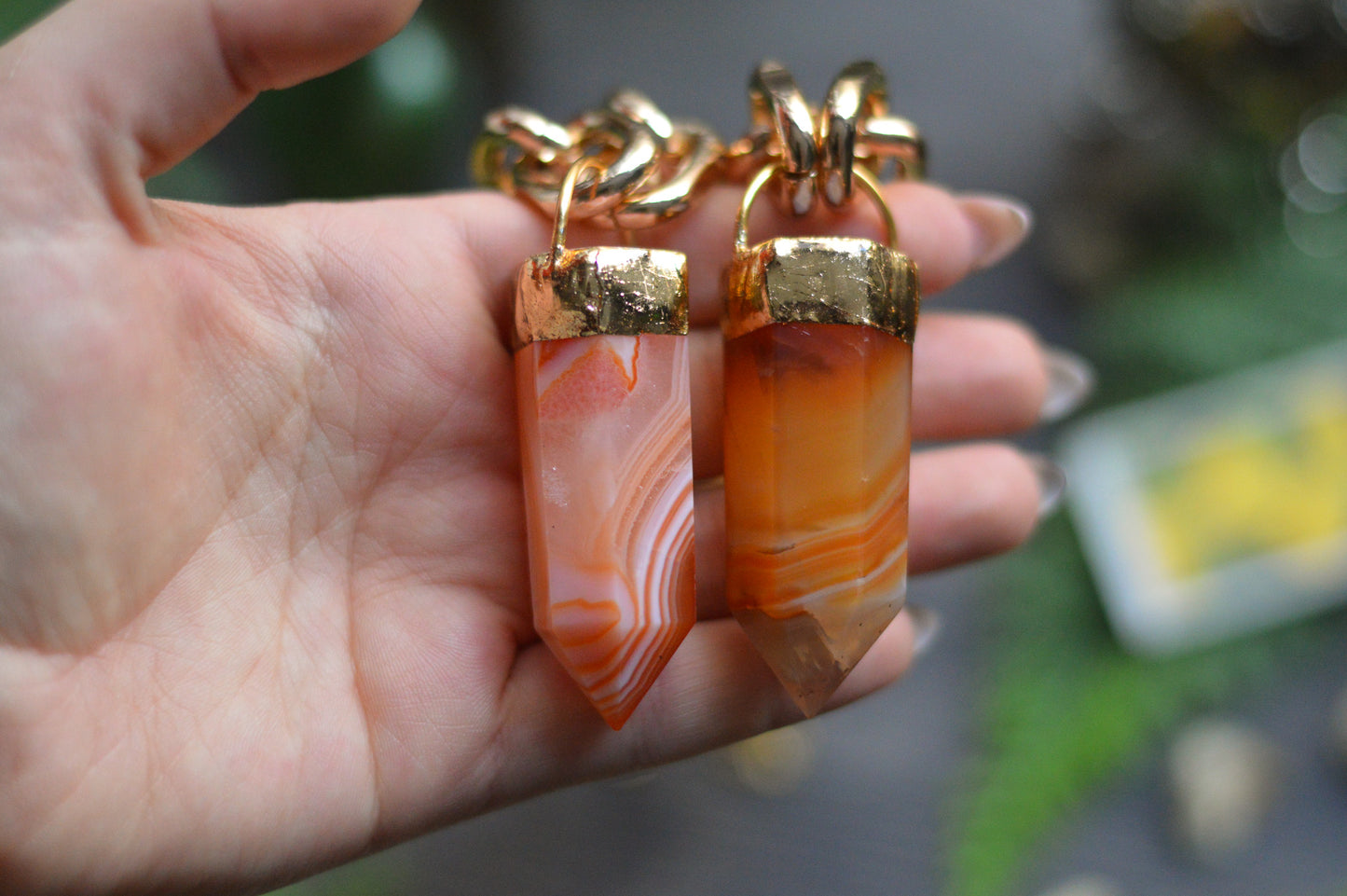 Carnelian Gold Tone Chunky Chain Necklace