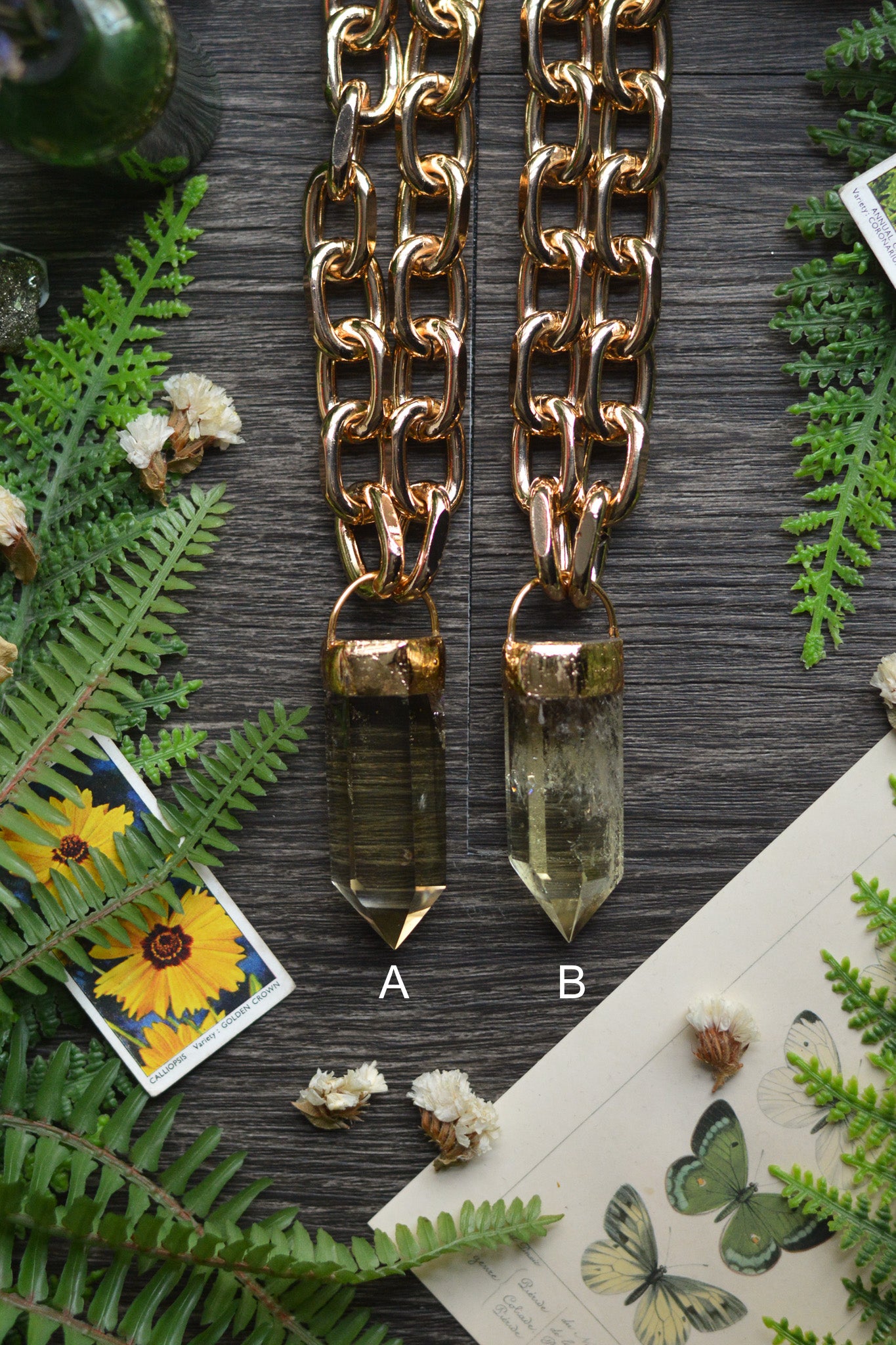 Citrine Gold Tone Chunky Chain Necklace