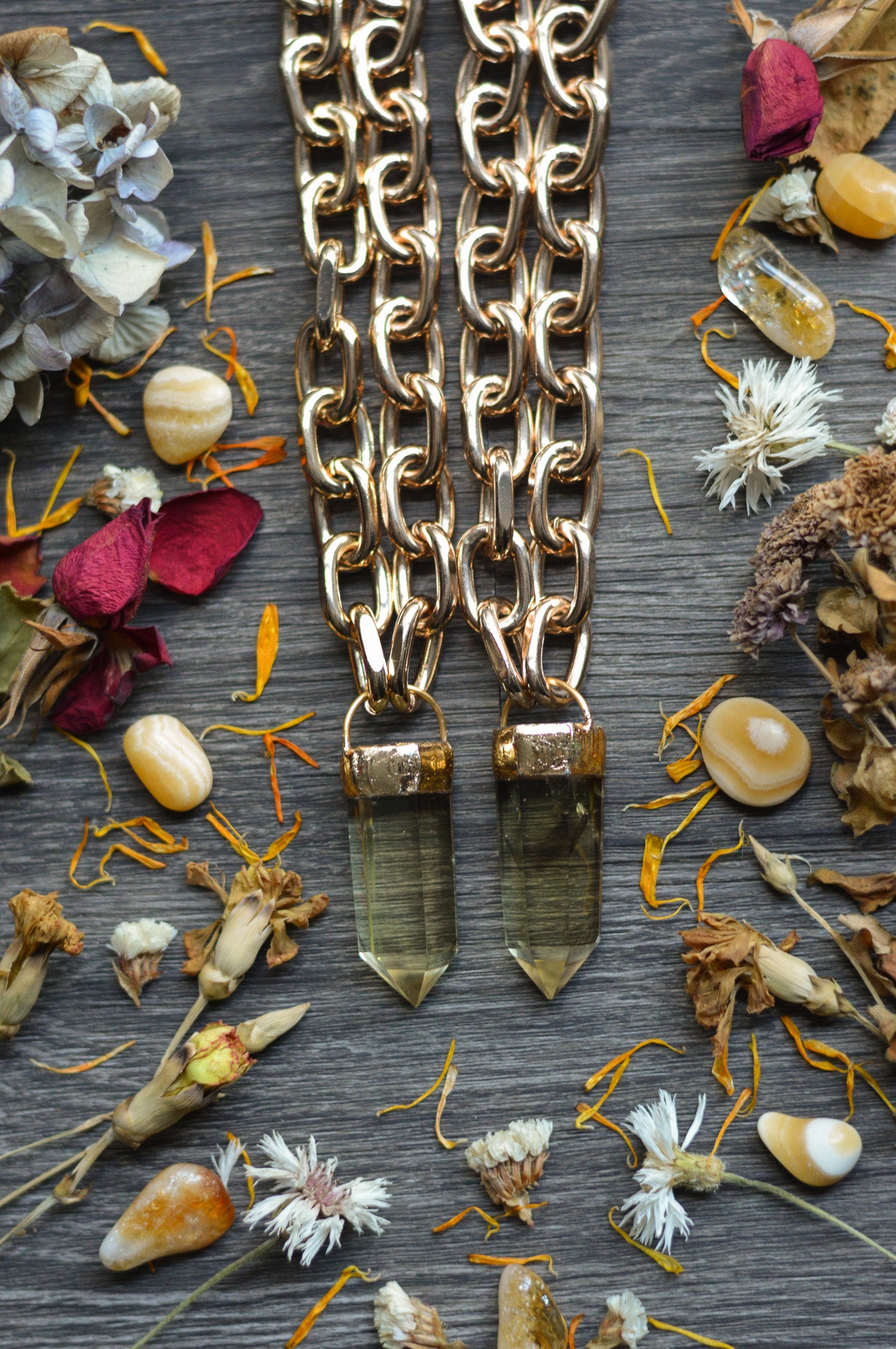 Citrine Gold Tone Chunky Chain Necklace