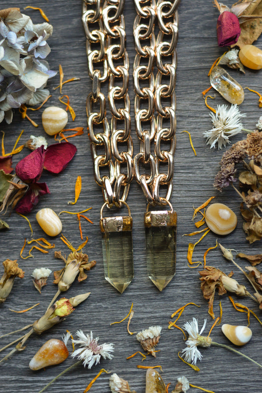 Citrine Gold Tone Chunky Chain Necklace