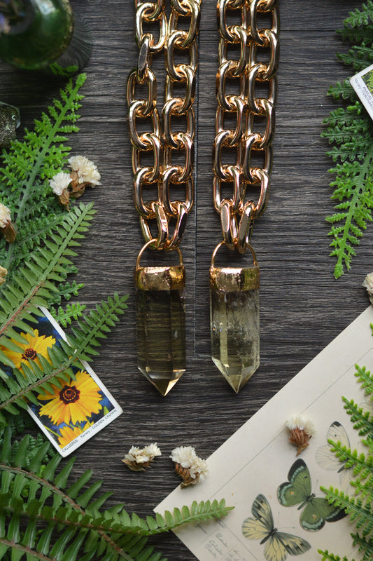Citrine Gold Tone Chunky Chain Necklace