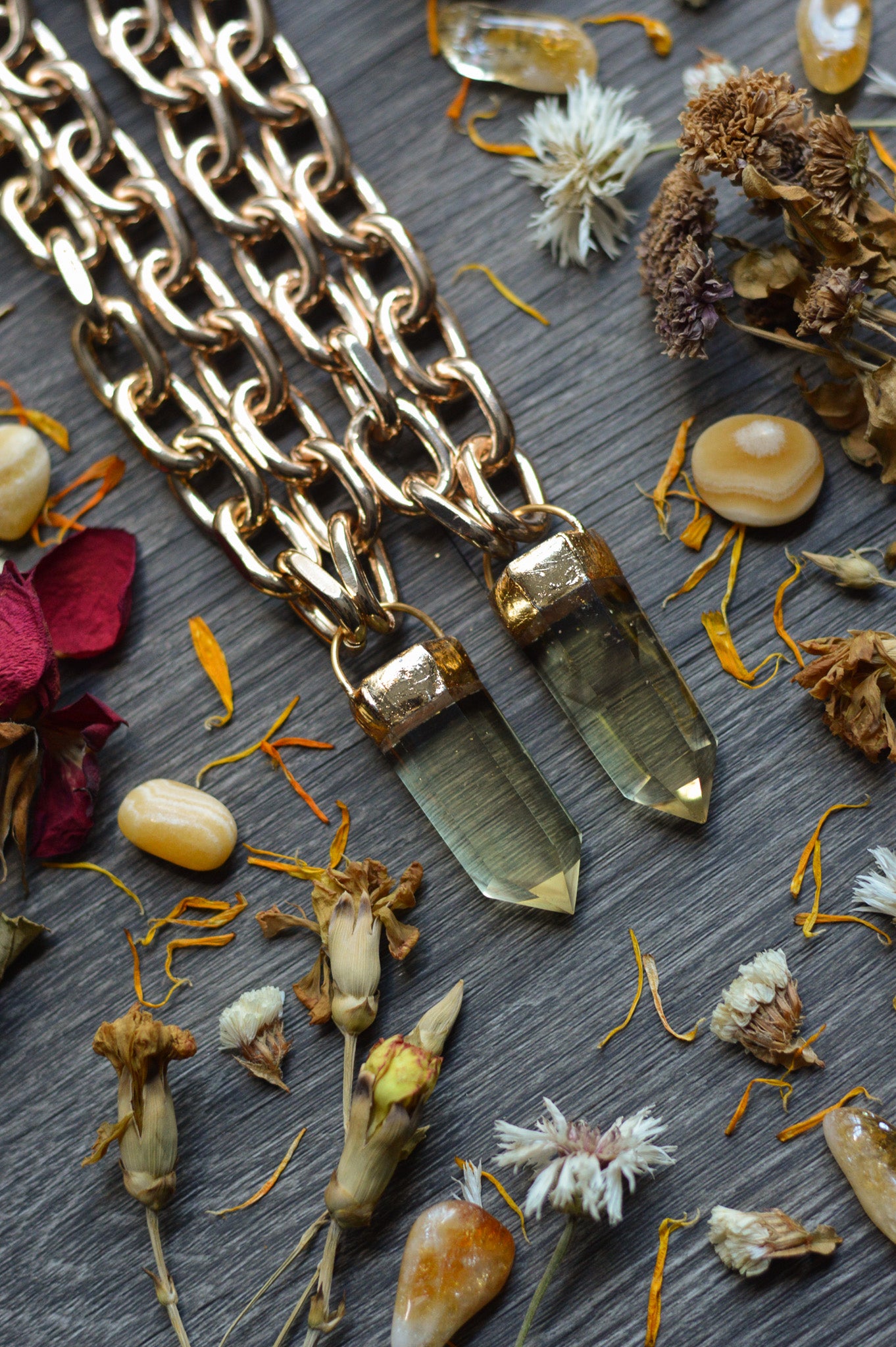 Citrine Gold Tone Chunky Chain Necklace