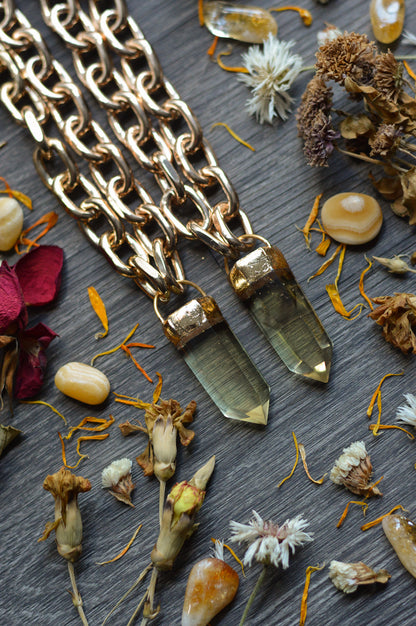 Citrine Gold Tone Chunky Chain Necklace