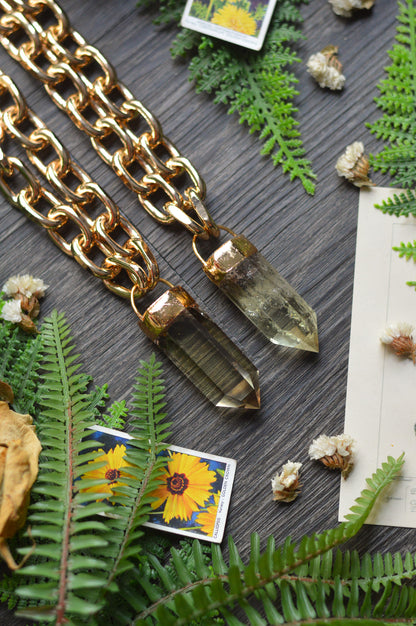 Citrine Gold Tone Chunky Chain Necklace