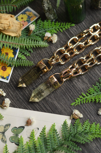 Citrine Gold Tone Chunky Chain Necklace